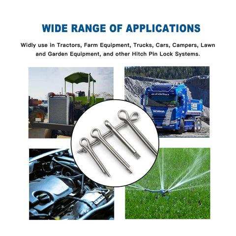 555 Piece Cotter Pin Assortment Kit Pro Grade Built Tough For Automotive And Small Engine Repair, shown with applications