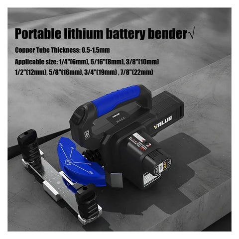 Hiedmeil Electric Copper Pipe Bender Rechargeable Tube Bending Tool for HVAC R22 with portable design and adjustable angles.
