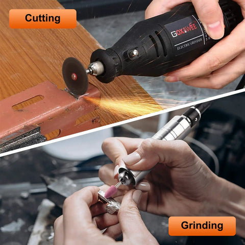 141-Piece Rotary Tool Accessories Kit with 1/8-Inch Shank used for cutting and grinding on wood and metal surfaces.