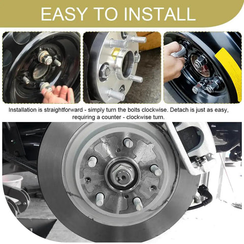 Rock Solid Extended Wheel Studs 10Pc Set M12x1.5 Threading 49Mm Reach Tough Steel being installed on a vehicle wheel hub.
