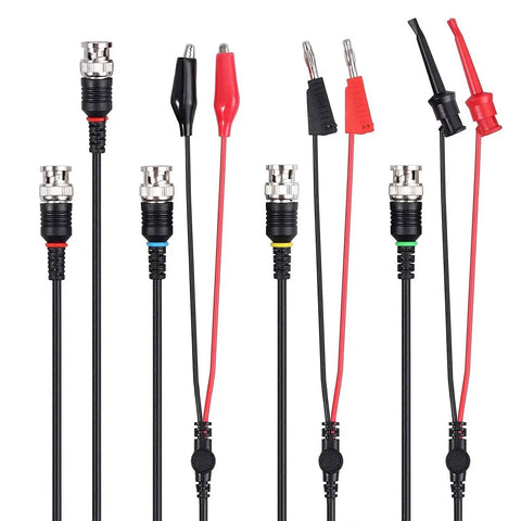 Advanced Oscilloscope Probe Kit With 200MHz Bandwidth showing BNC to minigrabber leads and clip probes in various colors.