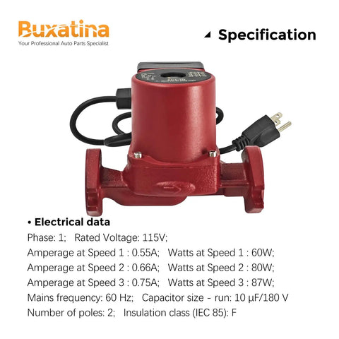 Heavy Duty 115V Three Speed Circulator Pump Replacement For Commercial Heating featuring detailed electrical specifications.