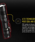 P12GT Flashlight With Cree XP L Hi V3 LED Up To 1000 Lumens Badass Optics For Long Throw Rugged Aluminum Body Tactical Outdoor And Duty Ready Includes Free Andrew And Amanda Pen displayed with features description