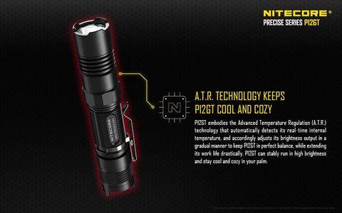 P12GT Flashlight With Cree XP L Hi V3 LED Up To 1000 Lumens Badass Optics For Long Throw Rugged Aluminum Body Tactical Outdoor And Duty Ready Includes Free Andrew And Amanda Pen displayed with features description