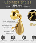 Top Shelf Heavy Duty Solid Brass Cabinet Knob Featuring Slick Brushed Gold Finish Smooth Glide Movement close-up of raindrop design.