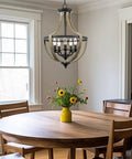 Five Light Rustic Modern Foyer Chandelier With Reclaimed Oak Wood Finish And Black Metal Frame Delivers Warm Ambient Dope Farmhouse Vibe