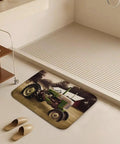 Thick Soft Absorbent Old Tractor Photo Farm Bath Rug With Non Slip Backing in a bathroom setting on tile floor.