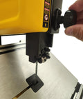 Close-up of the blade tension adjustment on the Pro Grade 9 Inch Benchtop Band Saw With 3.5 Amp Motor And Dual Speed Settings At 1700 And 2500 SPM.