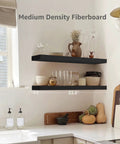 Rock Solid Two Pack Wall Mounted Shelves 23.6 Inch Long MDF Shelves With Steel Brackets in kitchen display with decor items