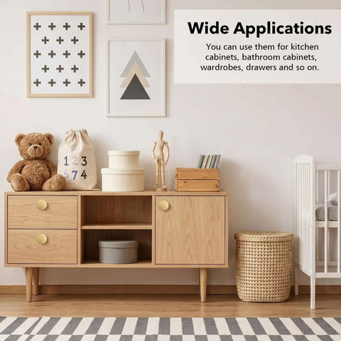 Wooden cabinet with Gold Cabinet Knobs Bulk Pack 50 Pcs 1-1/6 Inch 30mm Drawer Pulls For Dresser And Kitchen Cabinets Durable Metal Hardware