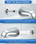 Diagram showing installation of chrome tub shower trim kit with three knob set and bath spout, fits three handle tub faucets