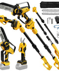 Slick 4 In 1 Cordless Pole Saw And Electric Pruning Shears Kit includes 8 inch chainsaw attachment and pruning tools.