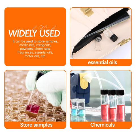 Premium 8ML Clear Borosilicate Glass Vials With Tight Screw Caps Totally Leakproof Lab Grade Storage Bottles for storing essential oils and chemicals.