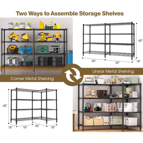 Industrial Four Tier Metal Wire Shelving Rack Straight Up Solid Build With 1600 Lb Capacity No Fuss Setup For Garage Kitchen Pantry Laundry And Utility Rooms 72 X 18 X 60 Inches Matte Black