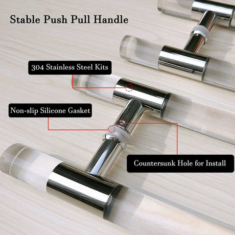 Acrylic Sliding Door Handle Kit 47.2 Inch Long Clear Double Sided Pull Handles, stainless steel kits and silicone gasket.
