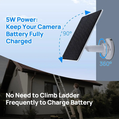 5W Solar Panel Charger For Ring Cameras And Wyze Outdoor Cam V1 V2 With USB C And Barrel Plug Nine Point Eight Foot Cable