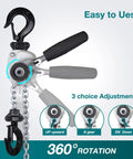 Compact Manual Chain Hoist One Quarter Ton 550 Lb Capacity With 5 Ft Lift Come Along For Small Machines Engines And Equipment, Handy Portable Hand Lifter For Tight Spaces And Field Work, 360° rotation