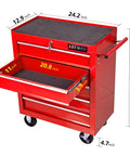 29 Inch Sturdy Steel Rolling Tool Chest With Drawers And Ball Bearing Slides, Red Garage Tool Storage Cabinet with Open Drawer