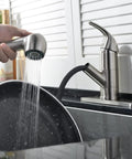 Kitchen Faucet With Pull Out Sprayer, Low Profile Stainless Steel, Single Handle Brushed Nickel Workhorse For Laundry Or Kitchen