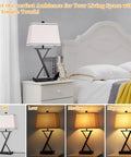 Set Of 2 Modern Table Lamps With USB Ports And AC Outlet in a bedroom showing 3 way dimmable touch control on a nightstand