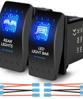 2 Pcs UTV Rocker Switch 12V 20A 3 Pin Blue LED Marine Rocker Switch For Polaris RZR Ranger XP SXS Maverick X3 ATV Golf Cart Boat Rear Light Toggle Switch With Jumper Wires for rear lights and LED light bar