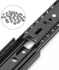 Close-up of black side mount drawer slide with ball bearings, part of Eight Pairs 10 Inch Full Extension Drawer Slides for kitchen cabinets.