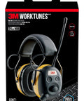 WorkTunes AM FM Hearing Protector With Built In Mic And High Fidelity Speakers, NRR 24 dB box front view showing ear muffs