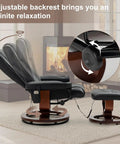 Reclining Massage Chair With Faux Leather Finish Cozy Ottoman 360 Degree Swivel Wood Base Black Living Room Recliner setup