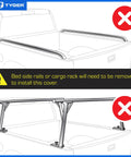 Illustration showing Soft Roll-Up Tonneau Cover For Ram 1500 2019 To 2026, 5 Foot 7 Inch Bed, T1 Style with removed side rails and racks