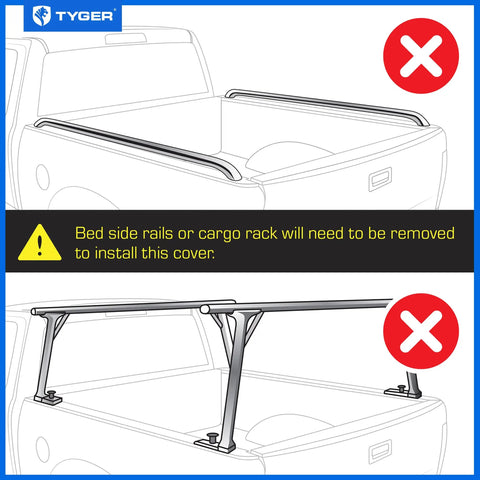 Illustration showing Soft Roll-Up Tonneau Cover For Ram 1500 2019 To 2026, 5 Foot 7 Inch Bed, T1 Style with removed side rails and racks