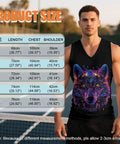 Dope Men's Graphic Tank Top Sleeveless V Neck Shirt Quick Dry Athletic Gym Vest size chart displayed on male model.