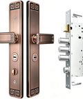 Retro Style Door Lock With Classic Copper Finish Security Handle For Vintage Homes And Decor, Double Sided Anti-Theft All-Copper Cylinder, Heavy Duty Die-Cast Build, 8 Keys Included, Indoor Or Outdoor Use