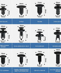 Diagram of 240 Piece Car Bumper Clips And Plastic Rivets Kit With 12 Popular Sizes