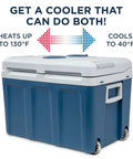 Top Notch 48 Quart Electric Cooler And Warmer With Wheels Grab And Go Thermoelectric Portable Fridge showing dual temperature features.