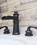 Waterfall Style Widespread Bathroom Faucet With 8 To 16 Inch Mounting Three Hole Two Handles Pop Up Drain Overflow