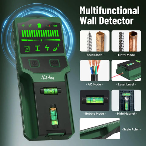 Built Tough Seven In One Wall Scanner With Laser Level And High Resolution Screen Knocks Out Wood Metal Live Wires And Pipe Detection Fast For Tv Mounting Or Weekend Projects No Sweat