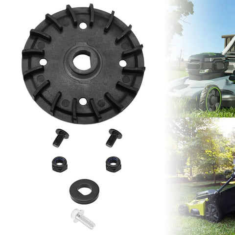 All In One Lawn Mower Blade Replacement Kit With Fan Bolts Nuts And Washers For Dual Blades Fits 21 Inch Mowers Compatible With LM2130SP LM2150SP And LM2160SP No Fuss Easy Install fan and hardware detail.