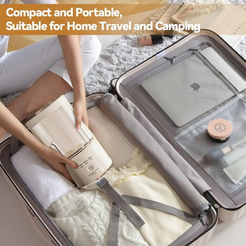 Portable Mini Washing Machine Rechargeable Underwear Cleanser And Makeup Brush Washer Built Different in a suitcase for travel.