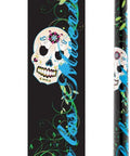 Dia De Los Muertos Billiard Cue 58 Inch 2 Piece Maple Shaft with tattoo style graphics and black finish, ABS joint visible