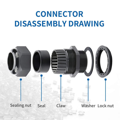 Waterproof Cable Gland Kit 50 Pcs Adjustable 3 To 16mm With Gaskets In PP Box Includes PG7 PG9 PG11 PG13.5 PG16 PG19 Plastic Glands