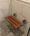 20-Inch Teak Folding Shower Seat Bench With Wall Mount, Fold-Down Shower Chair For Inside Showers, 400 Lb Capacity