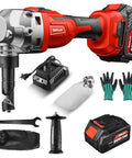 Cordless Metal Nibbler 16 Gauge Cutter With 360 Degree Rotating Blade And 1900 RPM Brushless Motor, batteries, extra accessories shown