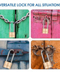 Two Pack Keyed Padlocks With Keys, Extra Long 2-3/8 Inch Shackle, Solid Brass Copper Body, Waterproof Outdoor Lock For Warehouse, Toolbox, Hasp, Gym, Locker, Sheds, Built Tough And Weatherproof on chained doors