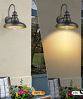 Outdoor Barn Light Fixtures 12.3 Inch Large Dome Farmhouse Wall Mount Sconces Exterior Lighting Lantern Lamps In Black With Dope Gold Interior Industrial Style For Porch Garage Patio 4 Pack, showing day and night settings