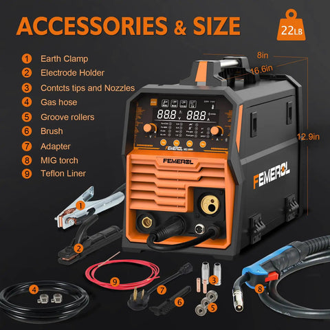 Front view of 6 In 1 MIG TIG Stick Welder With Gasless Flux Core MIG Gas MIG Lift TIG Spot Welding Spool Gun Ready
