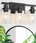 Three Light Matte Black Vanity Fixture For Bathroom Over Mirror And Hallway Wall Lights For Kitchen Bedroom Living Room With Modern Industrial Vibe And Easy Installation, featuring clear glass shades and modern design.