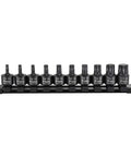 Ten Piece Three Eighths Inch Drive Nano Impact Torx Bit Socket Set With S2 Alloy Lifetime Warranty Includes T25 Through T60 Torx Sizes