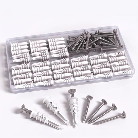 120 Piece Self Drilling Drywall Anchors And Screws Kit No 8 By One And One Quarter Inch Packed With Reinforced Nylon And Glass For Ultra Easy Install No Pilot Hole Required And Heavy Duty Holds Up To Seventy Five Lbs. kit in tray