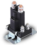 Keep Your Rig Fed With This Heavy Duty 80 Amp 12 Volt Battery Isolator Relay, black plastic body with metal terminals for secure connection.