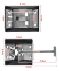 Heavy Duty Caravan Door Retaining Latch with dimensions. Stainless steel spring hook and galvanized iron catch plate.